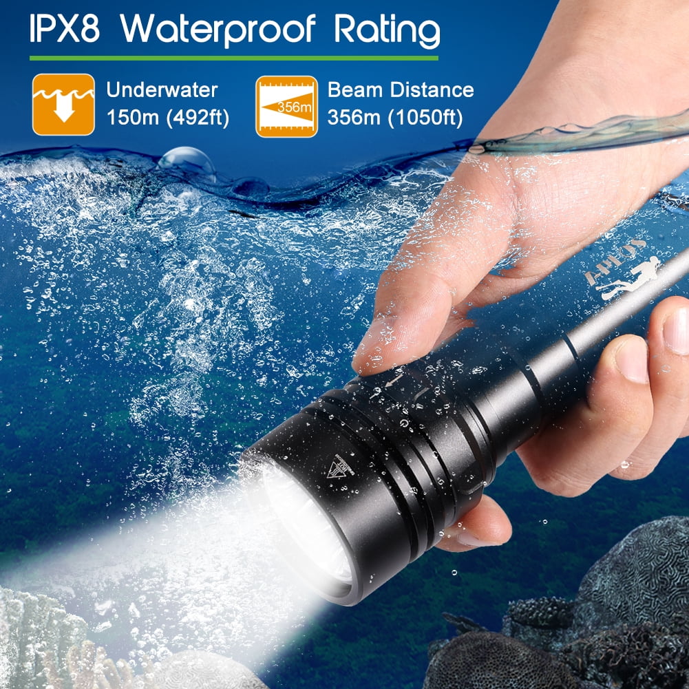 APLOS AP150 Dive Light, 15000 Lumen, Underwater 492ft, Scuba Diving Flashlight with Rechargeable Batteries and Charger IPX8 Waterproof