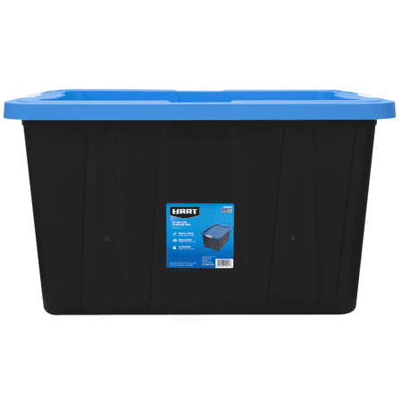 HART 27 Gallon Heavy Duty Latching Plastic Storage Bin Container, Black, Set of 4