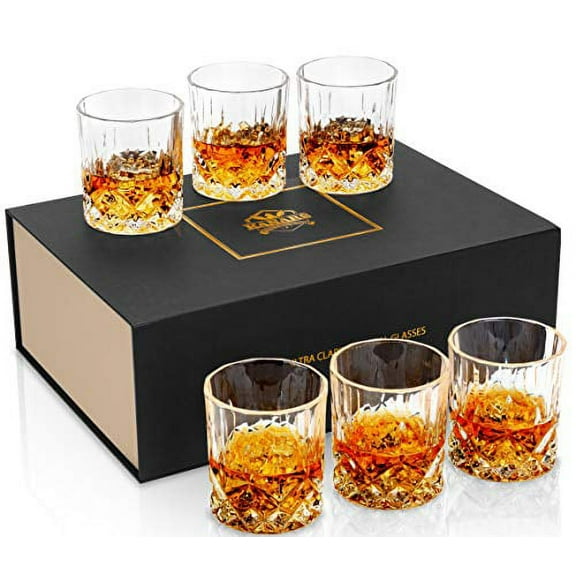KANARS Whiskey Glasses Set of 6 with Elegant Gift Box,10 Oz Premium Old Fashioned Crystal Glass Tumbler for Liquor, Scotch, Cocktail or Bourbon Drinking Tasting
