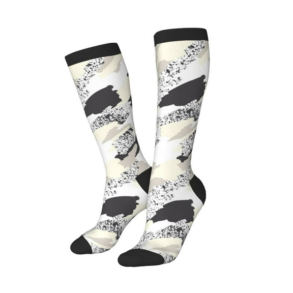Knee High Socks for Women Men Athletic - Grey White Camouflage Thigh-High Black Sole Comfort Breathable Long Socks for Casual Travel Running