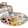 thumbnail image 6 of Spring Dog Round Rug 3.3ft Washable Circle Entryway Rugs Non Slip Retro Watercolor Botanical Floral Sunflower Area Rug Indoor Floor Carpet for Bedroom Kitchen Living Room Home Office Dining Room, 6 of 8