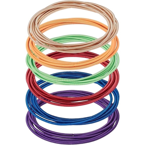 1Box 36pcs 6 styles Steel Wire Round Snake Chain Stretch Bracelets Set Guitar String Coil Stackable Bracelets for Women Mixed Color Inner Diameter: 2-1/4 inch(5.6~5.8cm) 6Pcs/style