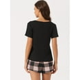 thumbnail image 3 of Unique Bargains Women Plaid Short Sleeve T-Shirt with Shorts Couple Pajama Set S Light Pink, 3 of 6