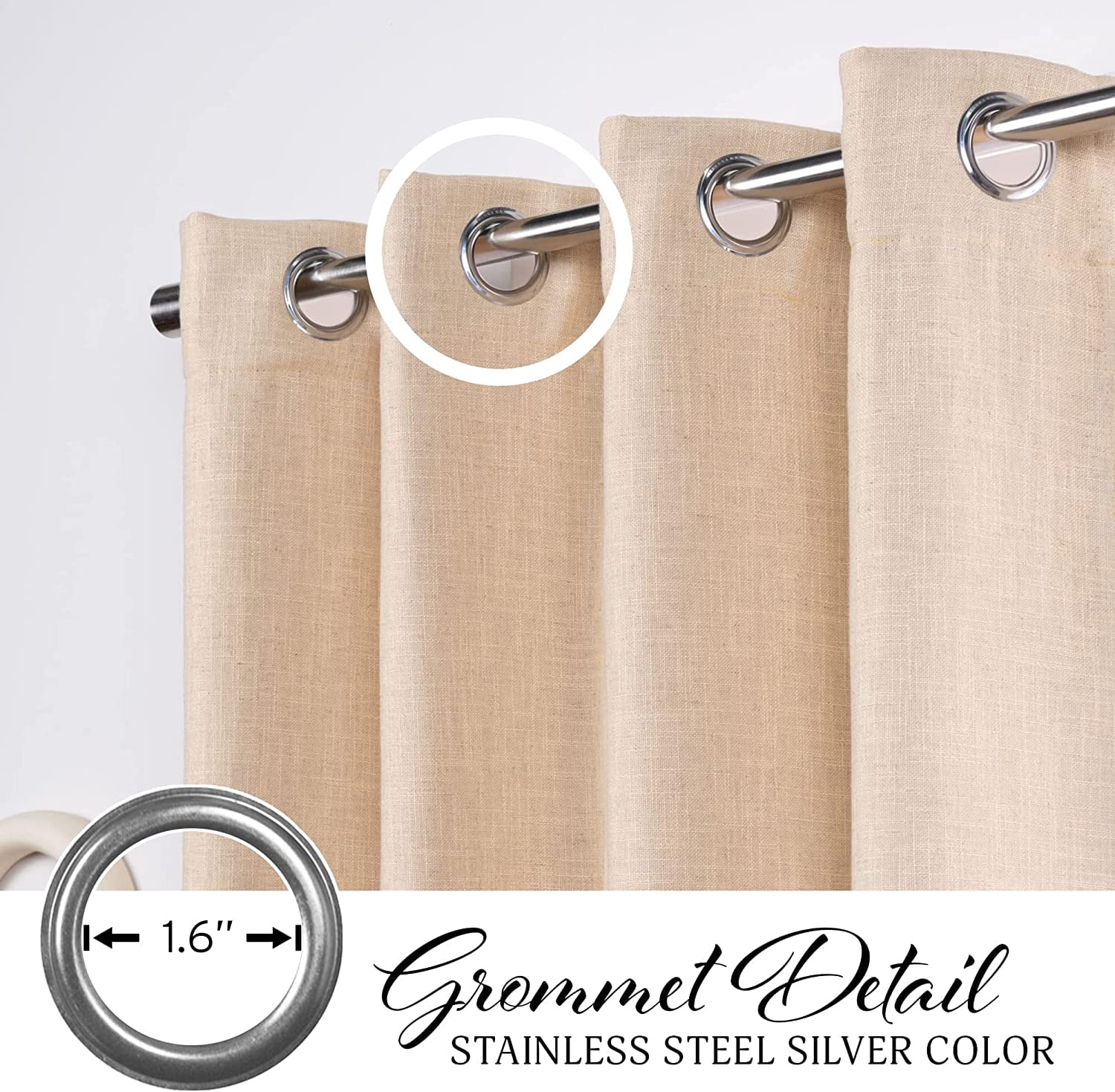 Quality Home Linen Blend Blackout Curtains - Antique Bronze Grommets - 52" W x 84" L - Cream (Single Panel)