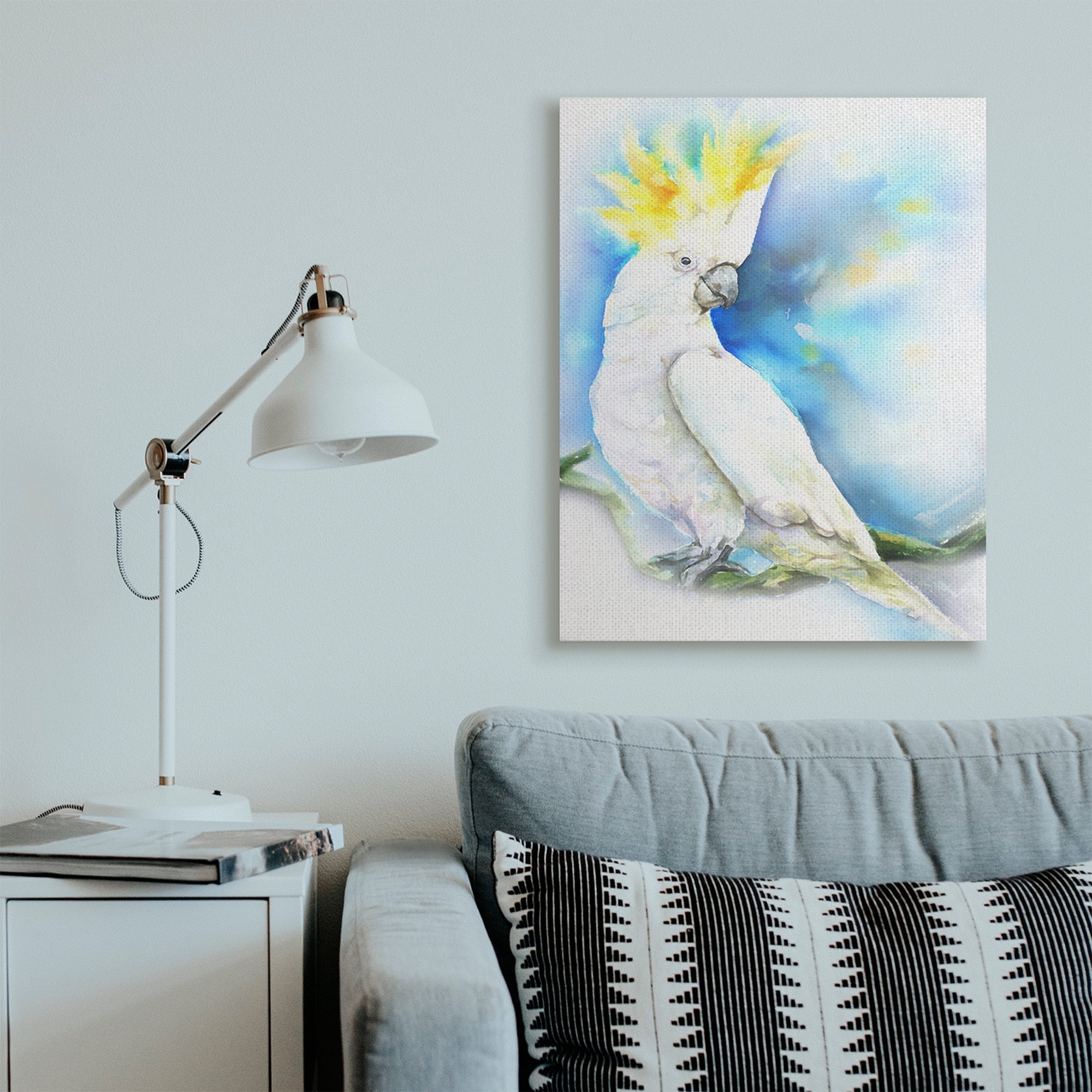 Stupell Industries Cockatoo Bird on Branch Over Vibrant Blue Canvas Wall Art, 30 x 40, Design by George Dyachenko