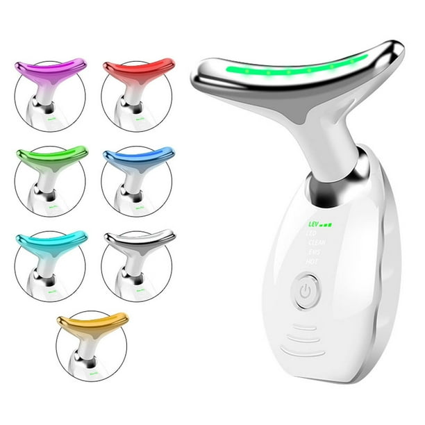 Masajeador que difumina las líneas del cuello, reafirma y tensa las arrugas, instrumento de belleza con luz de 7 colores para rejuvenecer el rostro y el cuello. Aparato de masaje.