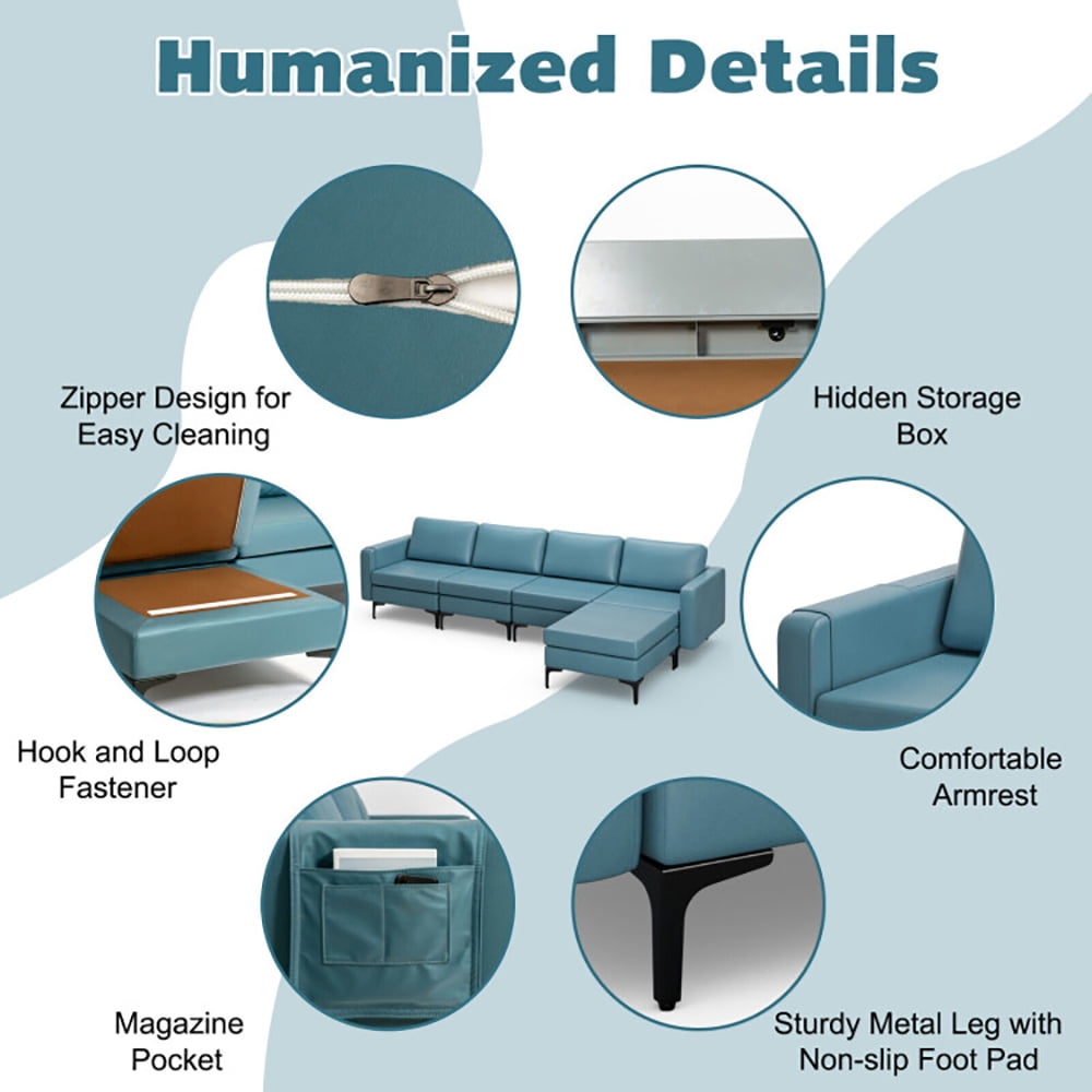 Finihen L-shaped Sectional Sofa Couch, Convertible Sectional Sofa, Modular L-shaped Sectional Sofa with Reversible Ottoman and 2 USB Ports, for Living Room, Blue Finihen L-shaped Sectional Sofa Couch, Convertible Sectional Sofa, Modular L-shaped Sectional Sofa with Reversible Ottoman and 2 USB Ports, for Living Room, Blue
