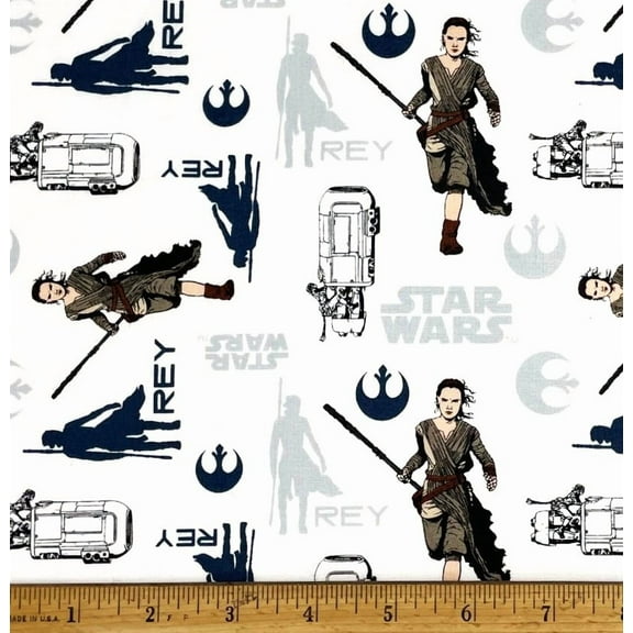 1 Fat Quarter - Star Wars Force Awakens Rey on White Cotton Fabric - 18" X 21"