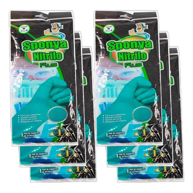 Pack Kit 6 Pares Guantes Limpieza Sponya Nitrilo Uso Rudo