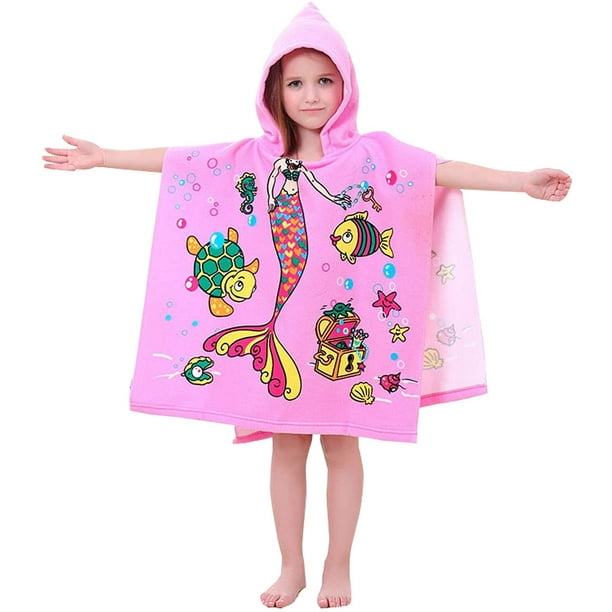 Capa de ba?o para ni?os Poncho de ba?o para ni?os Toalla de ba?o para ni?os Toalla de playa con capucha Patrones lindos Uso múltiple para ni?os de 2 a 8 a?os (sirena, rosa, 60 * 60 cm) ZefeiWu 8390615827539