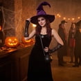 thumbnail image 2 of Wide Brim Curly Peak Halloween Witch Costume Hats for Women Soft Lightweight Foldable Wizard Headwear Decorative Accessory for Night Party Wear,Purple, 2 of 6