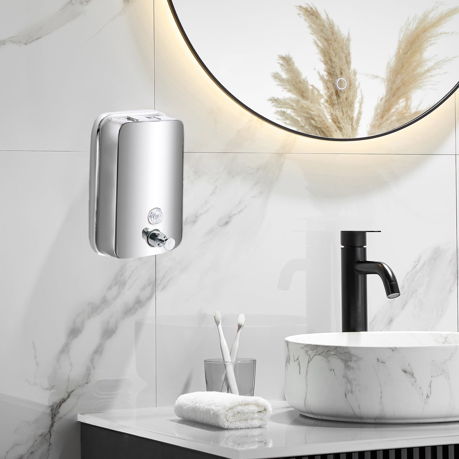 4Pcs Commercial Soap Dispenser Stainless Steel 1000ml Wall Mount Manual Liquid Pump Rust Proof Leak Free for Bathroom