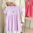 thumbnail image 2 of Little Toddler Easter Dresses Bunny Embroidery Short Sleeve Mesh Tunic Princess Summer Dresses Casual Round Neck Loungewear Sleepwear Dress(Toddlers, Z14-, 4-5 Years), 2 of 3