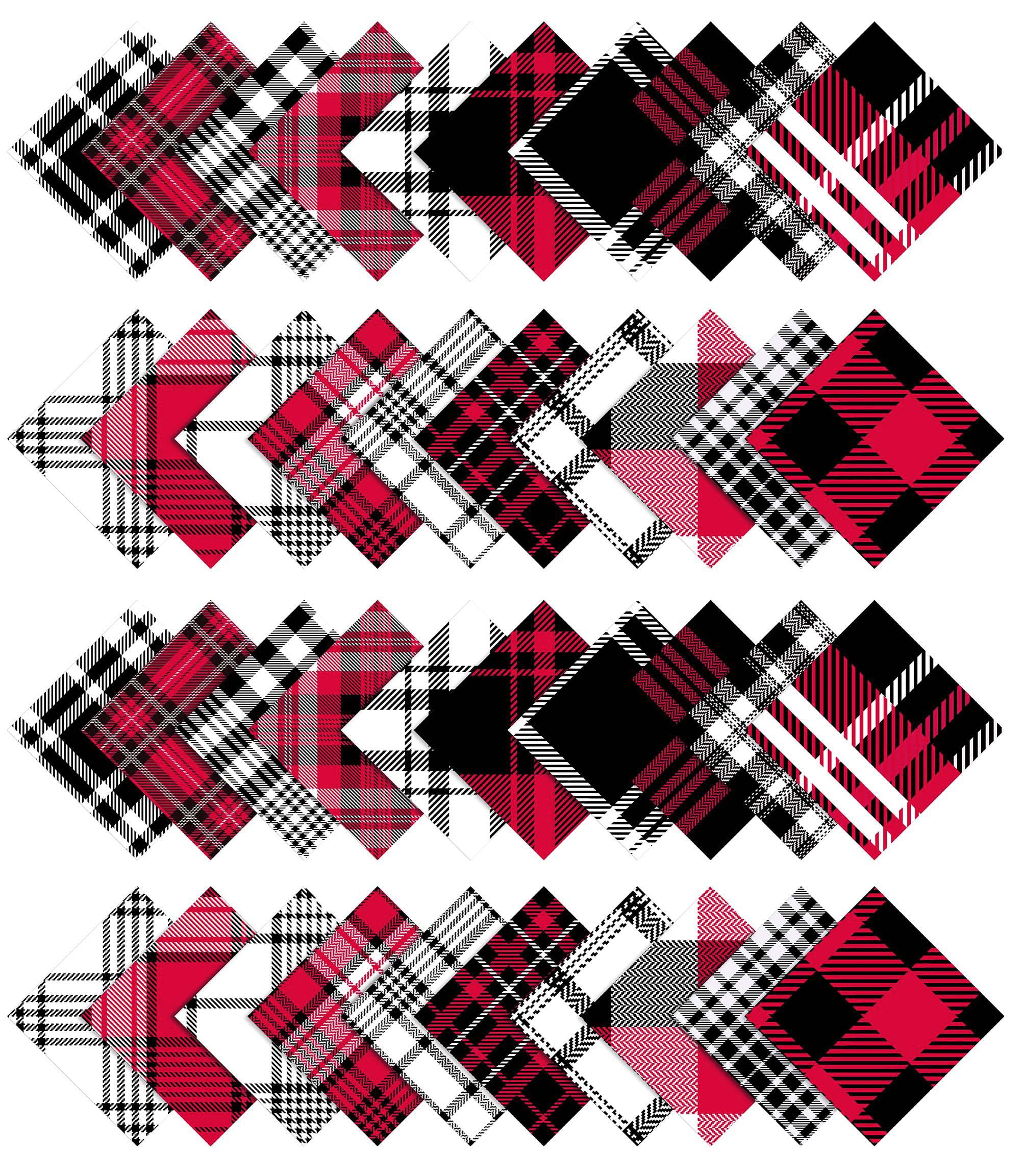 Soimoi 40Pcs Check & Tartan Print Precut Fabrics Strips Roll Up 1.5x42inches Cotton Jelly Rolls For Quilting - Magenta & Black