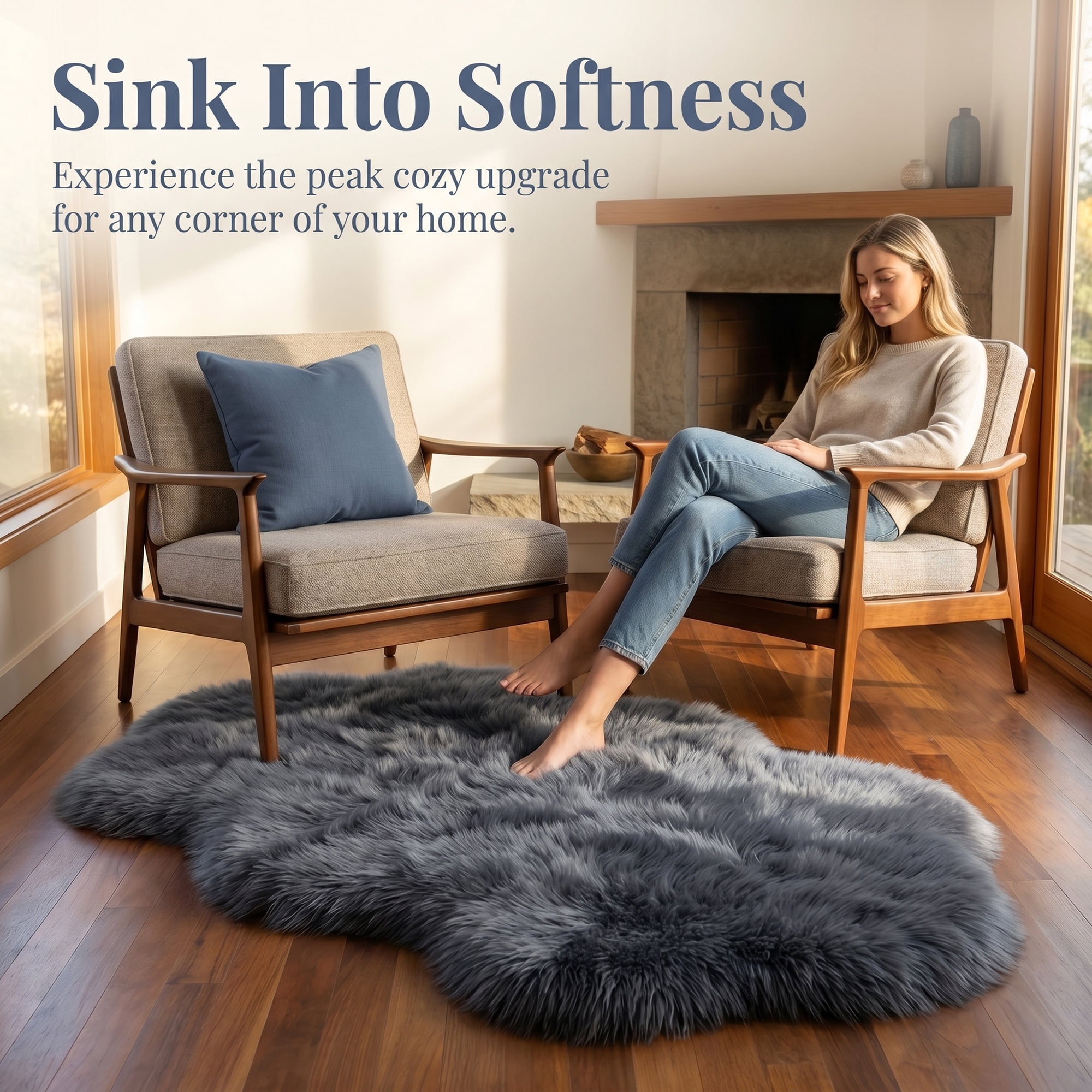 Unique Bargains Ultra Fluffy Bedroom Non Slip Fuzzy Shaggy Area Rug 35" x 24" Dark Gray