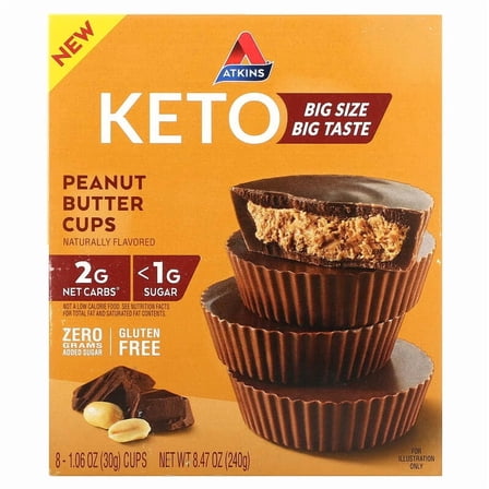 Atkins, Peanut Butter Cups, 8 Cups, 1.06 oz Pack of 2
