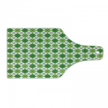 

Irish Cutting Board Classical Argyle Diamond Line Pattern with Crosswise Lines Old Fashioned Tempered Glass Cutting and Serving Board Wine Bottle Shape Green Pale Green White by Ambesonne