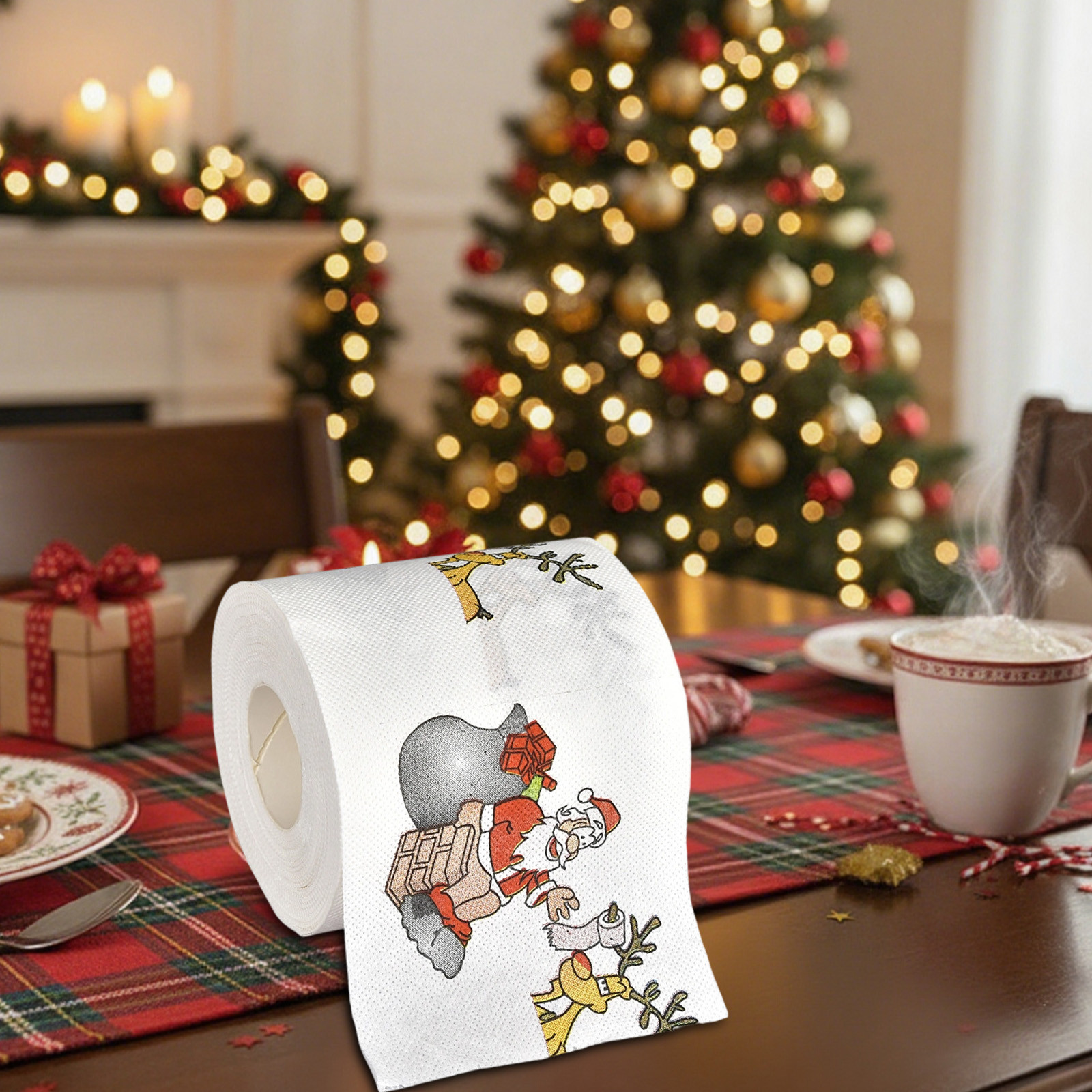 kladzum Christmas Chimney Paper Roll Two-layer Toilet Paper Roll Colorful Personalized Paper Towel Christmas Decorations Indoor