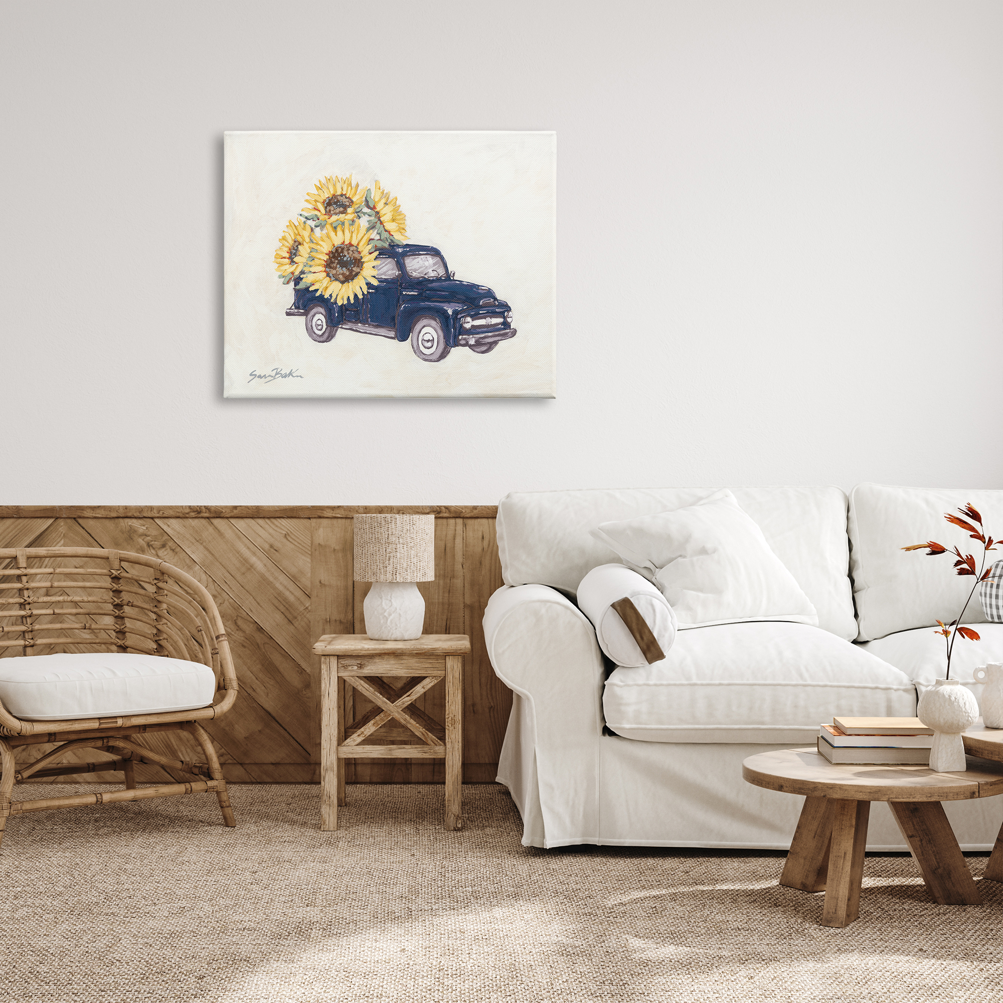 Stupell Industries Country Truck with Sunflowers Botanical & Floral Painting Gallery Wrapped Canvas Print Wall Art, 40 x 30