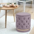 thumbnail image 4 of Joveco Round Velvet Ottoman Footstool, Modern Upholstered Button Tufted Footrest Vanity Stool,Purple, 4 of 5