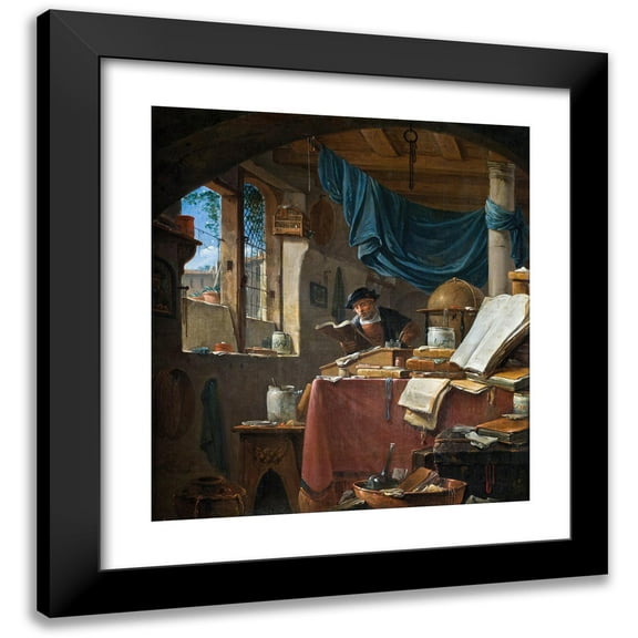 Thomas Wijck 12x13 Black Modern Framed Museum Art Print Titled - A Scholar in His Study (circa 1660s)