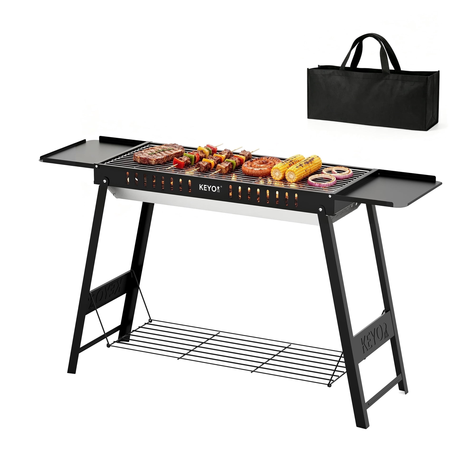 KEYO GRILL 31'' Foldable Portable Charcoal BBQ Grill for Outdoor Cooking, Camping & Tailgating, Black