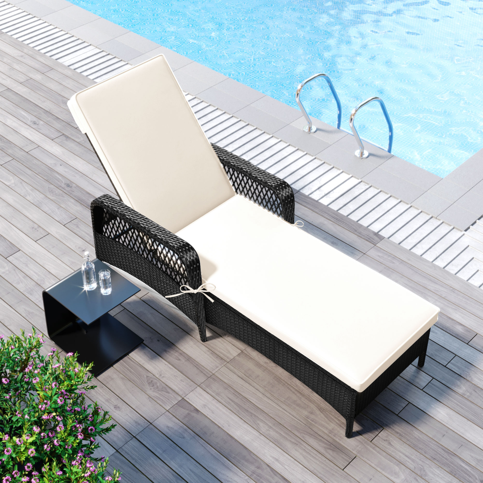 Patio Chaise Lounge Chair, Rattan Wicker Chaise Lounge, All-Weather Sun Chaise Lounge Furniture, Pool Furniture Sunbed with Removable Cushion, Tanning Lounge Chair with 5 Adjustable Positions, B336 - image 2 of 9