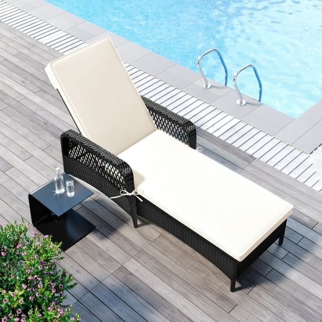 Patio Chaise Lounge Chair, Rattan Wicker Chaise Lounge, All-Weather Sun Chaise Lounge Furniture, Pool Furniture Sunbed with Removable Cushion, Tanning Lounge Chair with 6 Adjustable Positions, B332