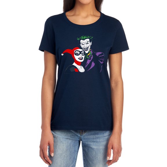 Batman Joker & Harley Women's T Shirt, Navy, Small