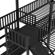 Bellemave Bunk Bed with Slide and Stairs, Metal Twin Over Twin House Bunk Bed Frame with Storage Shelves, Floor Low Bunk Beds for Bedroom (Black)