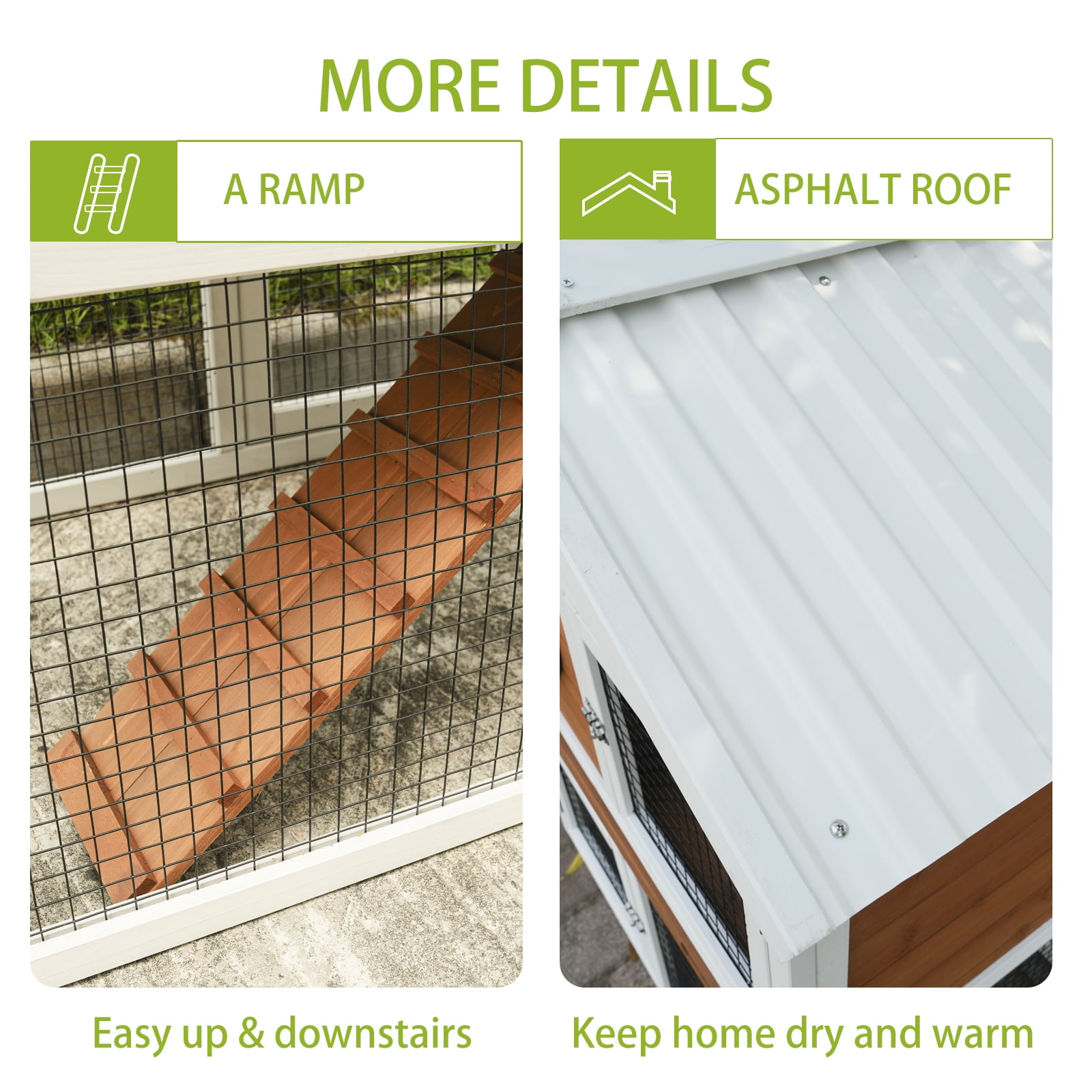 Rabbit Hutch, Outdoor Bunny Cage with Waterproof Roof, Removable Pull Out Tray, 2-tier Wooden Rabbit House for Small Animals, Rabbit Enclosure for Guinea Pigs, Hamster