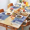 thumbnail image 2 of Blue Ethnic Floral Patchwork Pattern Summer Placemats Table Placemats Set Of 4-Linen Kitchen Washable Placemats Table Mats 11.8"x17.7" Non-Slip Heat Resistant, 2 of 6