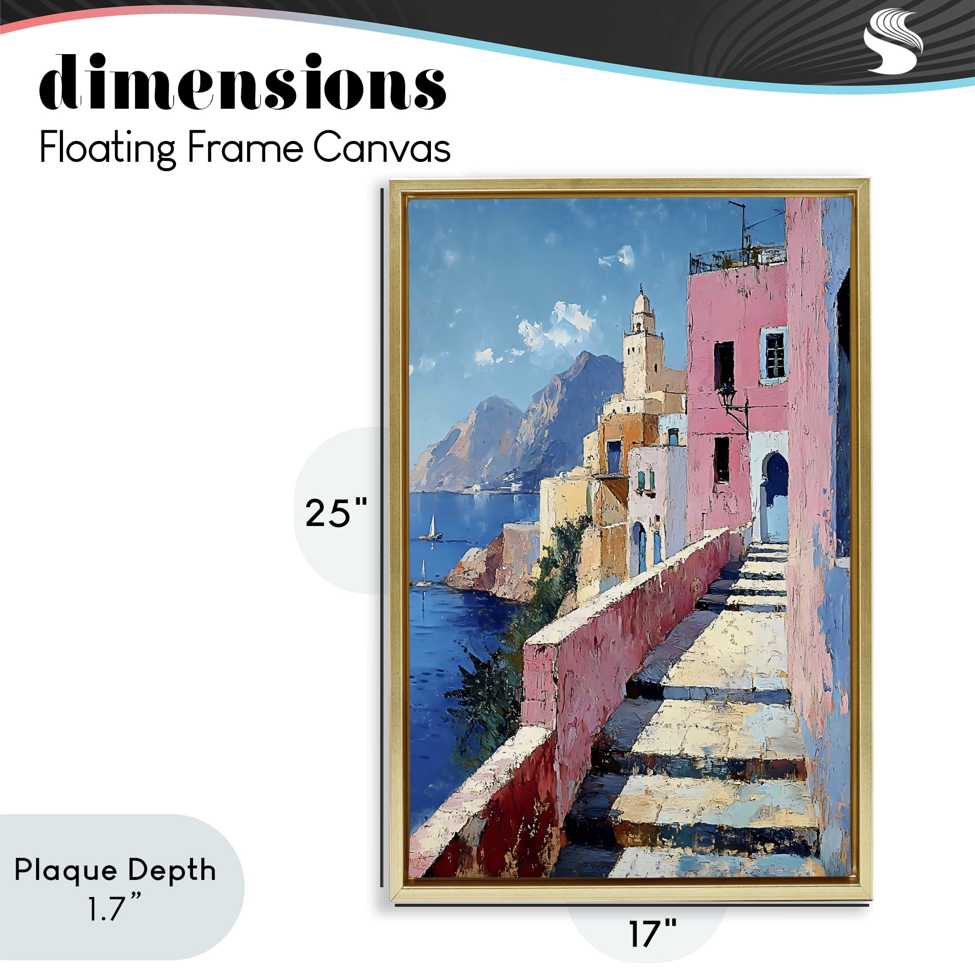 Stupell Industries Coastal Village's Sunlit Pathway Gold Framed Floater Canvas Wall Art, design by Creative Studio
