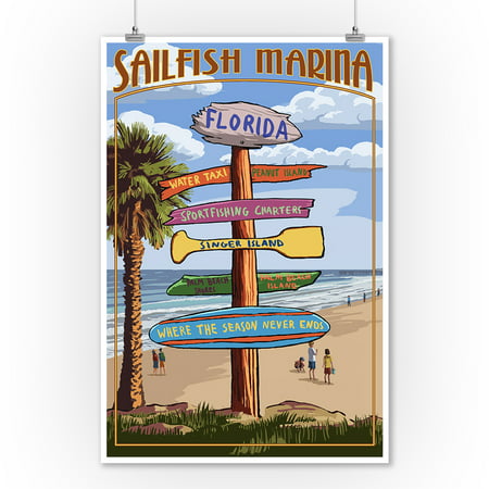 Sailfish Marina, Florida - Destinations Signpost - Lantern Press Poster (9x12 Art Print, Wall Decor Travel