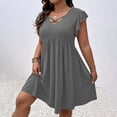 thumbnail image 4 of XiYing Dress Shirts for Men, Women Plus Size Elegant V-Neck Ruffle Sleeve Knee-Length Dress with Slimming Waist Design for Spring-Summer Occasions, Soft Flowy Fit (Us Size 14W-26W,, 4 of 7