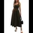 thumbnail image 2 of Vestido de Verano para Mujer, Sin Mangas, Cuello Cuadrado, Informal, para Playa, con Bolsillos, Tejido de Patchwork Fluido Verde L, 2 of 8