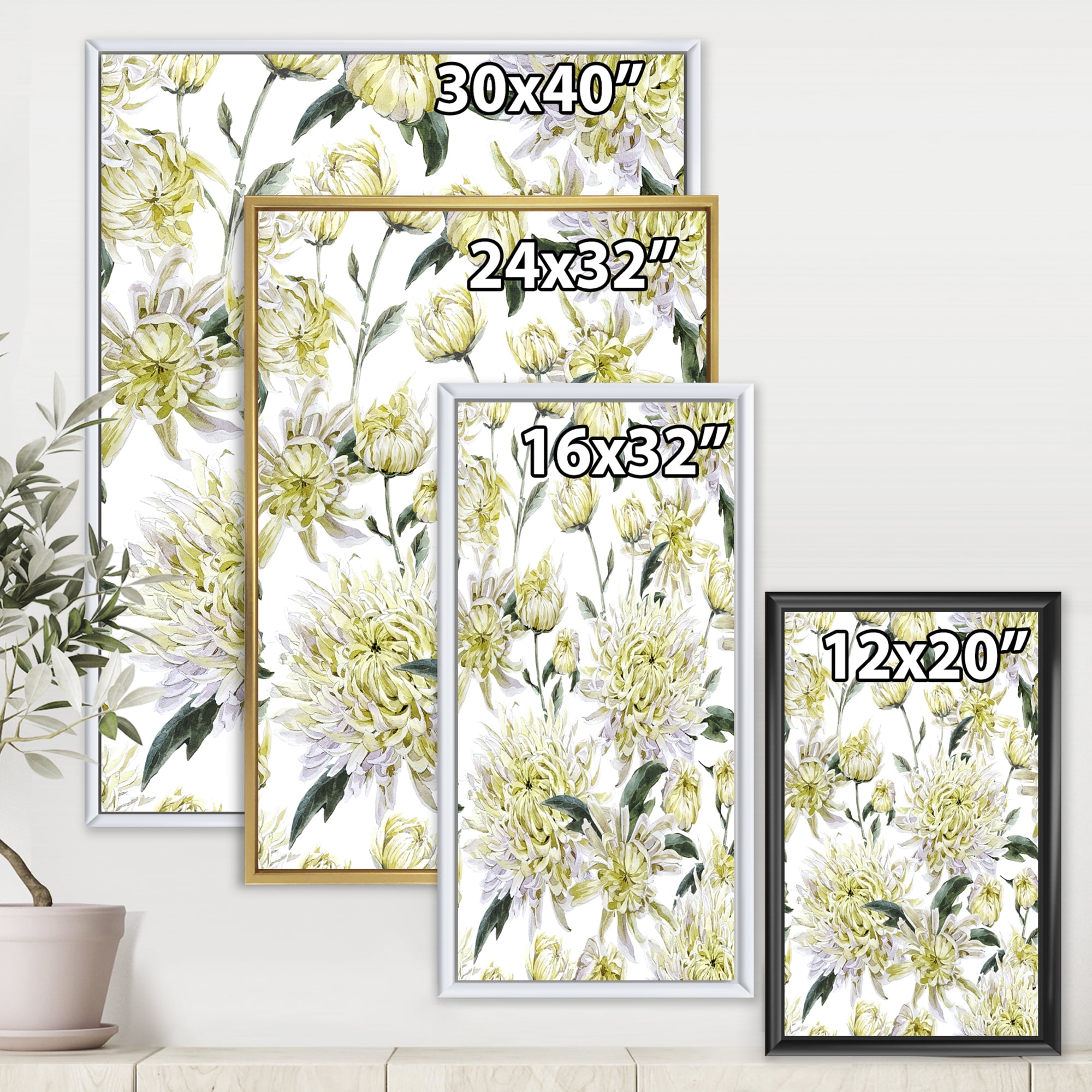 Designart 'Ancient Yellow Chrysanthemus I' Traditional Framed Canvas Wall Art Print