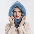 thumbnail image 2 of Winter Women Knitted Hood Hat Scarf Cap with Drawstring and Inner Plush, 2 of 5