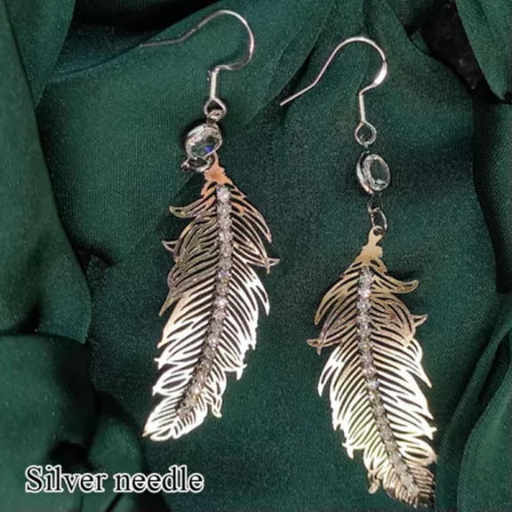 HOOUN Feather Leaves Silver Plated Dangle Drop Earrings Hook Women Simulated Jewelry-silver
