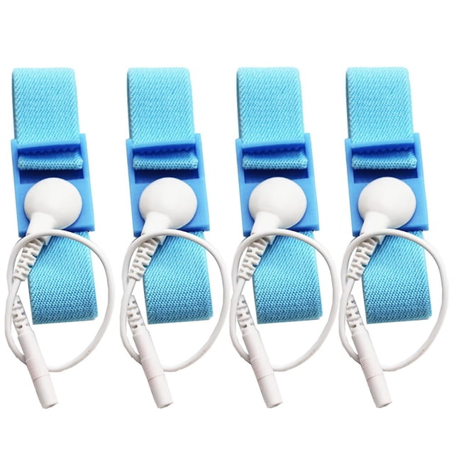 Componentes de la correa de muñeca de estimulación ajustable: 4 bucles de estimulación azules, 4 cables blancos