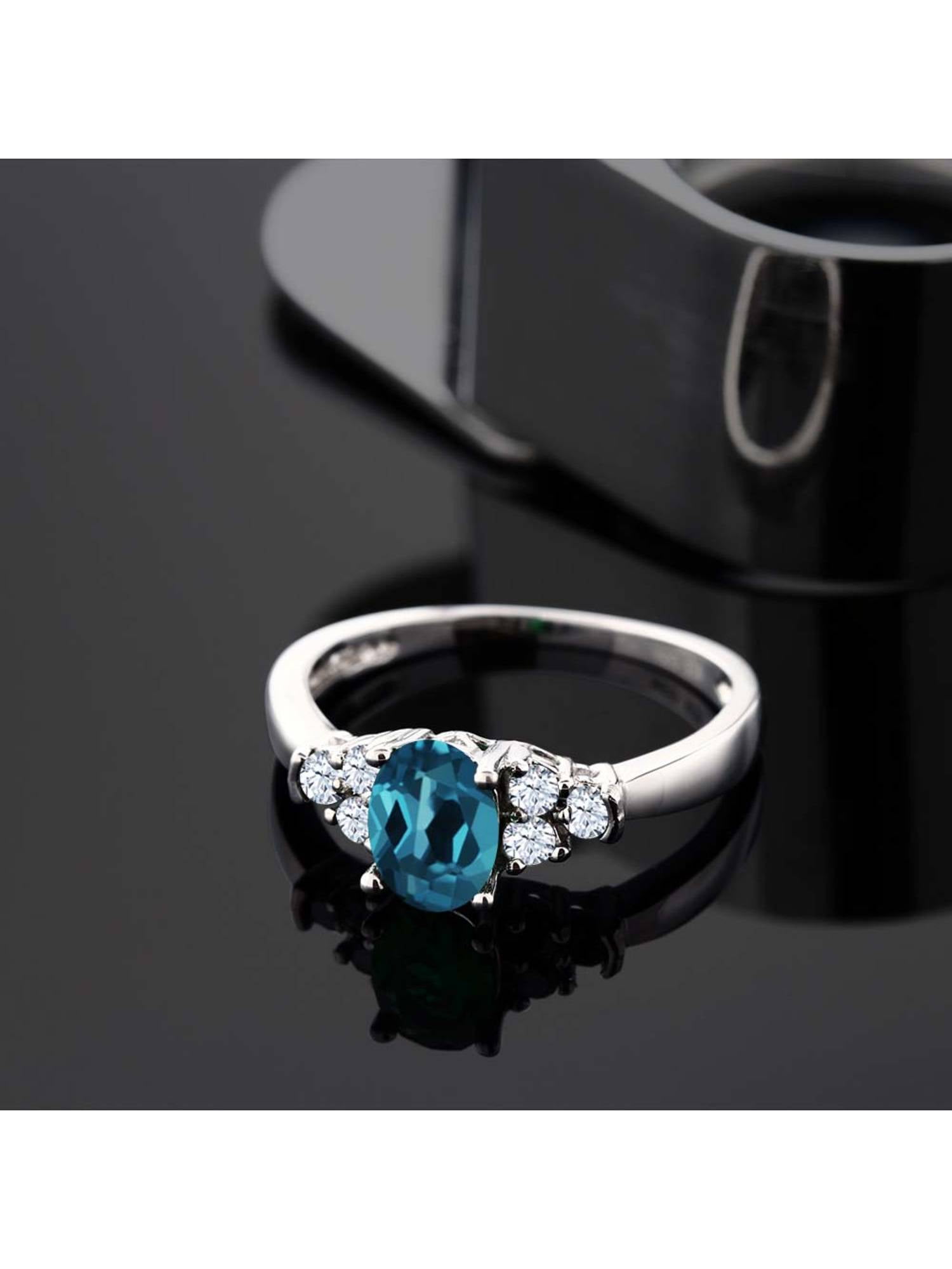 Gem Stone King 925 Sterling Silver London Blue Topaz and White