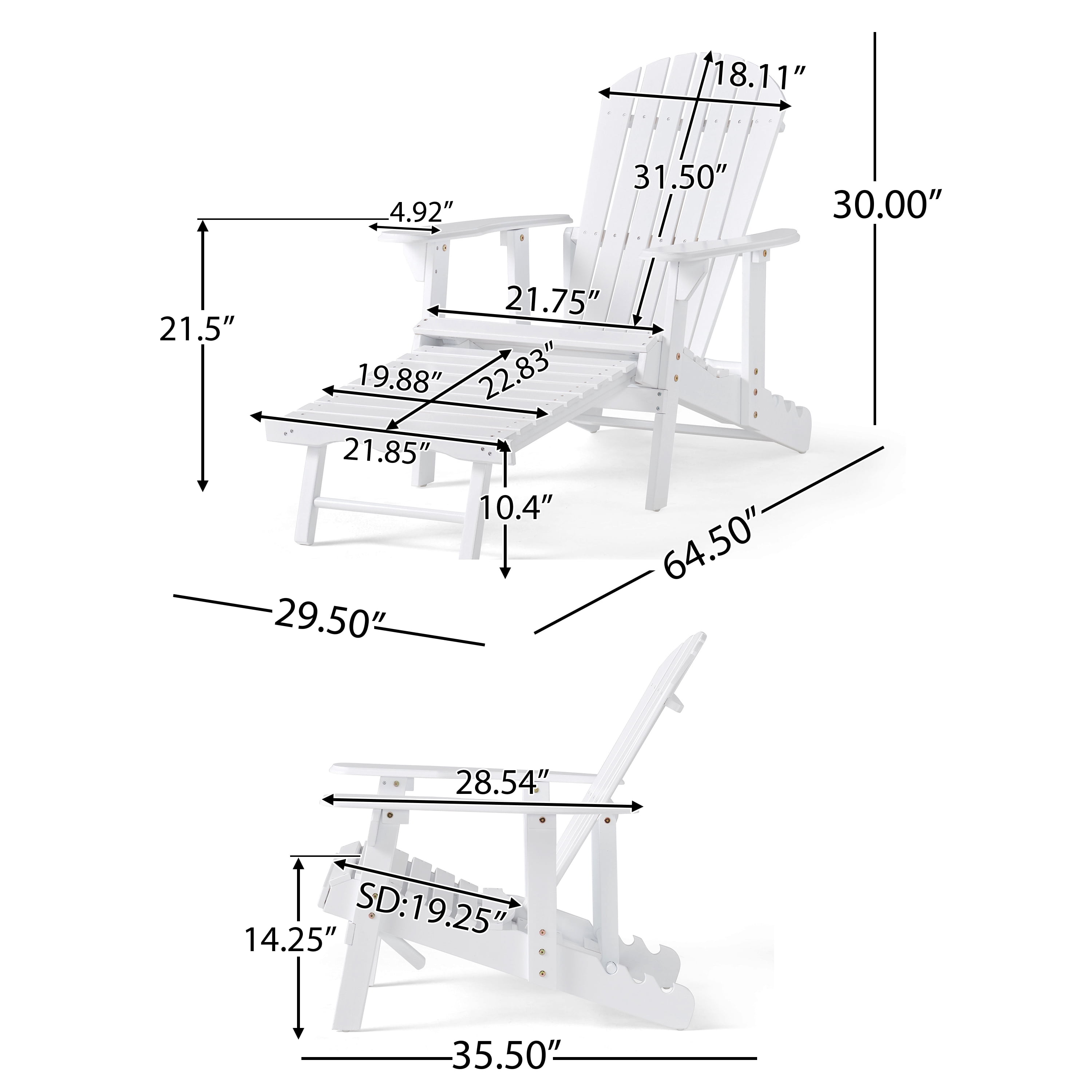 Munoz Reclining Wood Adirondack Chair with Footrest, White