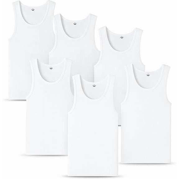 Diamond Star Men's Undershirts (Pack of 6) - Soft Cotton Blend, Tag less Tank Tops Cotton Spandex Undershirts Sleeveless, A-Shirt Crew Neck - Comfortable Fit