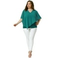 thumbnail image 3 of DARING DIVA Women's Plus V Neck Flowy Double Layered Chiffon Blouse 4X Lake Blue, 3 of 6