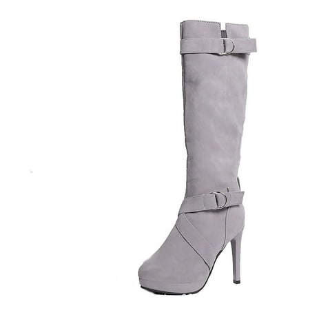 

Boots for Women Clearance Deals! Verugu Sexy Fall Thigh High Heel Boots Women s Knee-High Boots Winter Large Size Boots For Women Boots Pointed Soled Thick Ladies High Heels Boots Shoes Gray 43