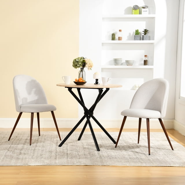 Homy Casa Set of 2 Dining Chairs, Upholstered Fabric Side Chairs with Metal Legs for Kitchen and Dining Room, Cream