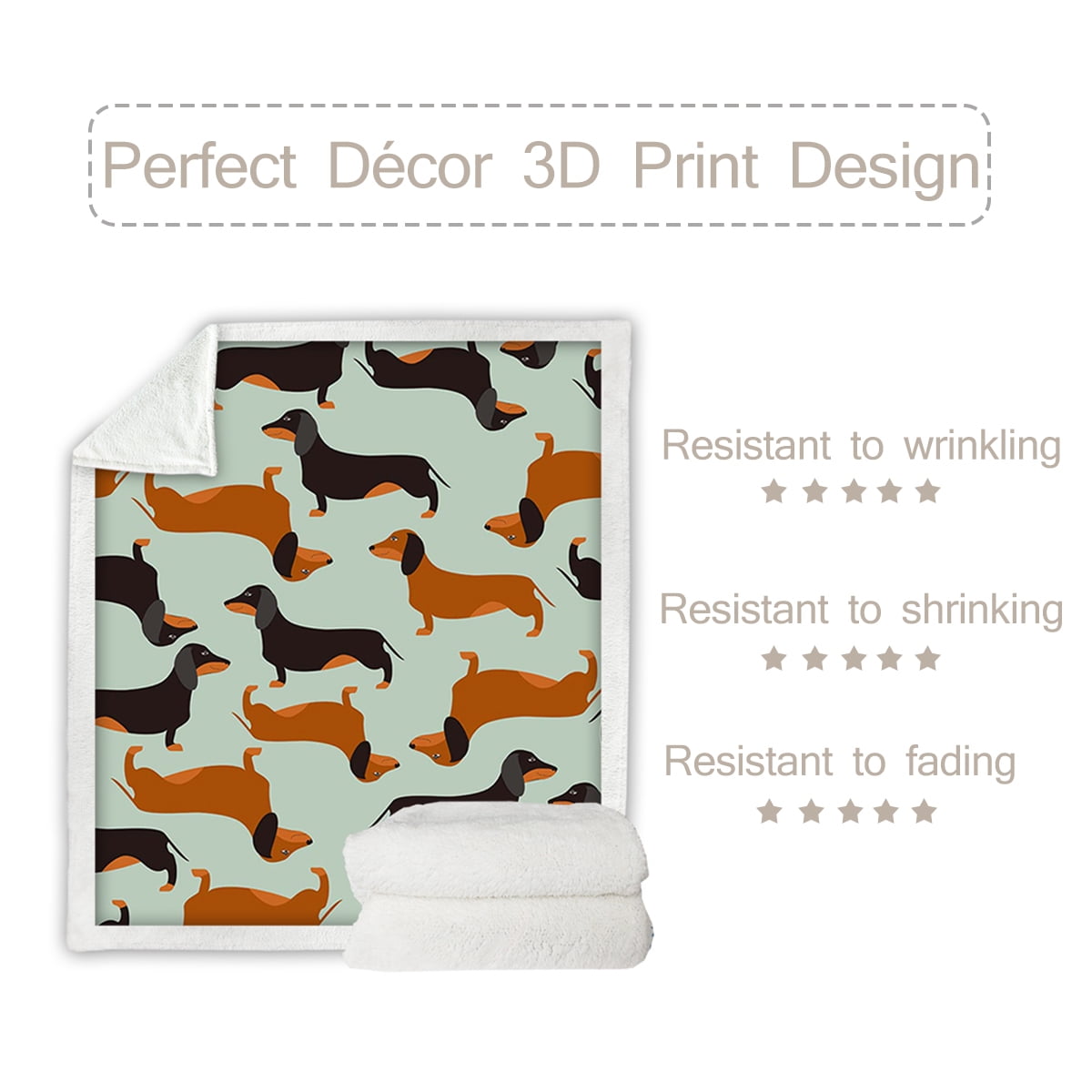 51 x 59 Style01, 130cm x 150cm Ultra Soft 3D Printed Blanket Dachshund Dog Pattern Cozy Microfiber Plush Sherpa Blanket 2 Sizes Warm Fuzzy Throw Blanket for Kids and Adults Throws Blankets