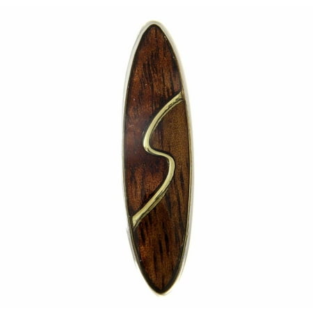Koa Wood Hawaiian 2T Yellow Wave Surfboard Rhodium Silver Plated Brass Pendant