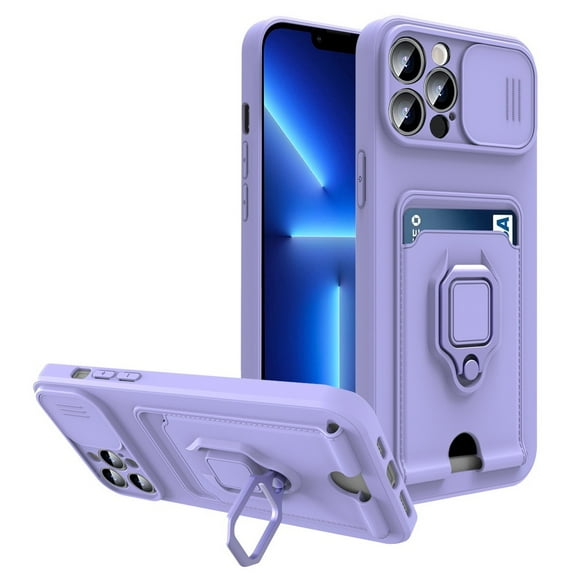 Designed for iPhone 14 Case with Sliding Camera Cover and Card Holder Protective iPhone 14 Case with Ring Magnetic Kickstand Phone Case for iPhone 14 6.1 inch