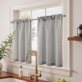 thumbnail image 2 of Striped Linen Kitchen Curtains 36 Inches Tier Curtains Farmhouse Modern Cafe Style Small Window Treatments Airy Light Filtering Rod Pocket for Living Room Bathroom 2 Panels Charcoal Grey, 2 of 6
